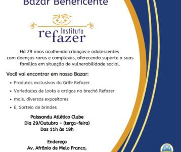 O próximo Bazar Beneficente do Instituto Refazer está chegando, agora em novo endereço!