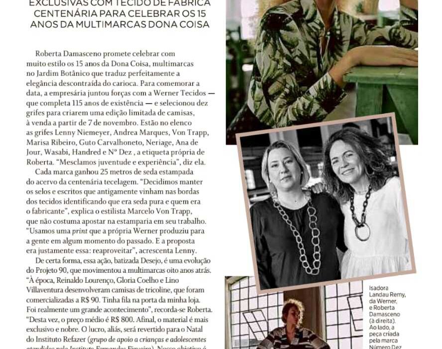Matéria na Revista Ela do Jornal O Globo de 27/10/2019